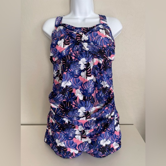 EastElegant Blue & Pink Floral One Piece Halter Maternity Swimsuit Size XL - Picture 1 of 6